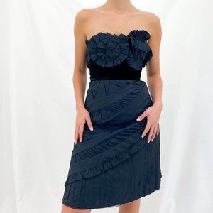 BCBGMaxAzria Navy Strapless Midi Dress